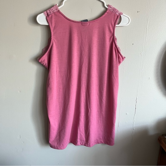 3/$40 Basic Edition 1Xl Pink Tank Top with Lace Detailing - Picture 2 of 6
